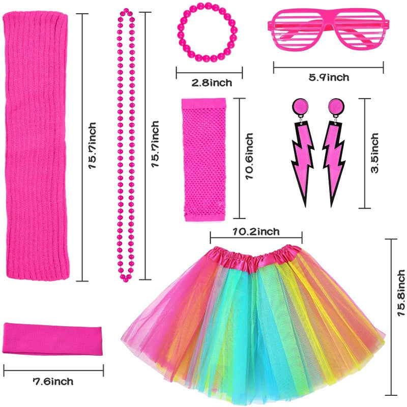 Tacobear 14Pcs Kids 80s Costume 5T-14 Accessories Set Halloween Party Fancy Outfits Cosplay 1980s Theme Retro Hop Hip Party for Girls Teen Tween Teenager 6 7 8 9 10 11 12 13 - Image 5